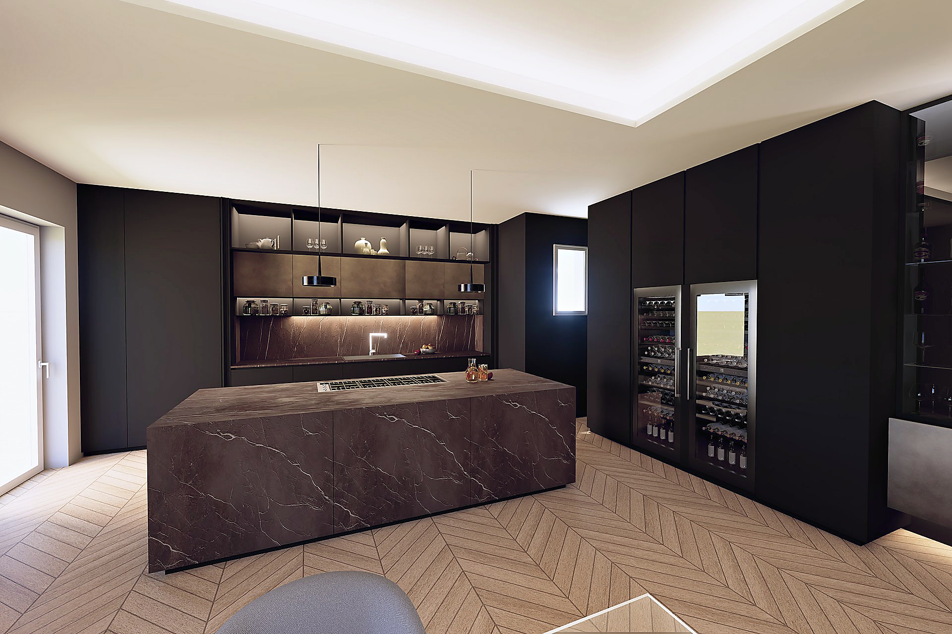 Cucina Materica con Isola in Marmo