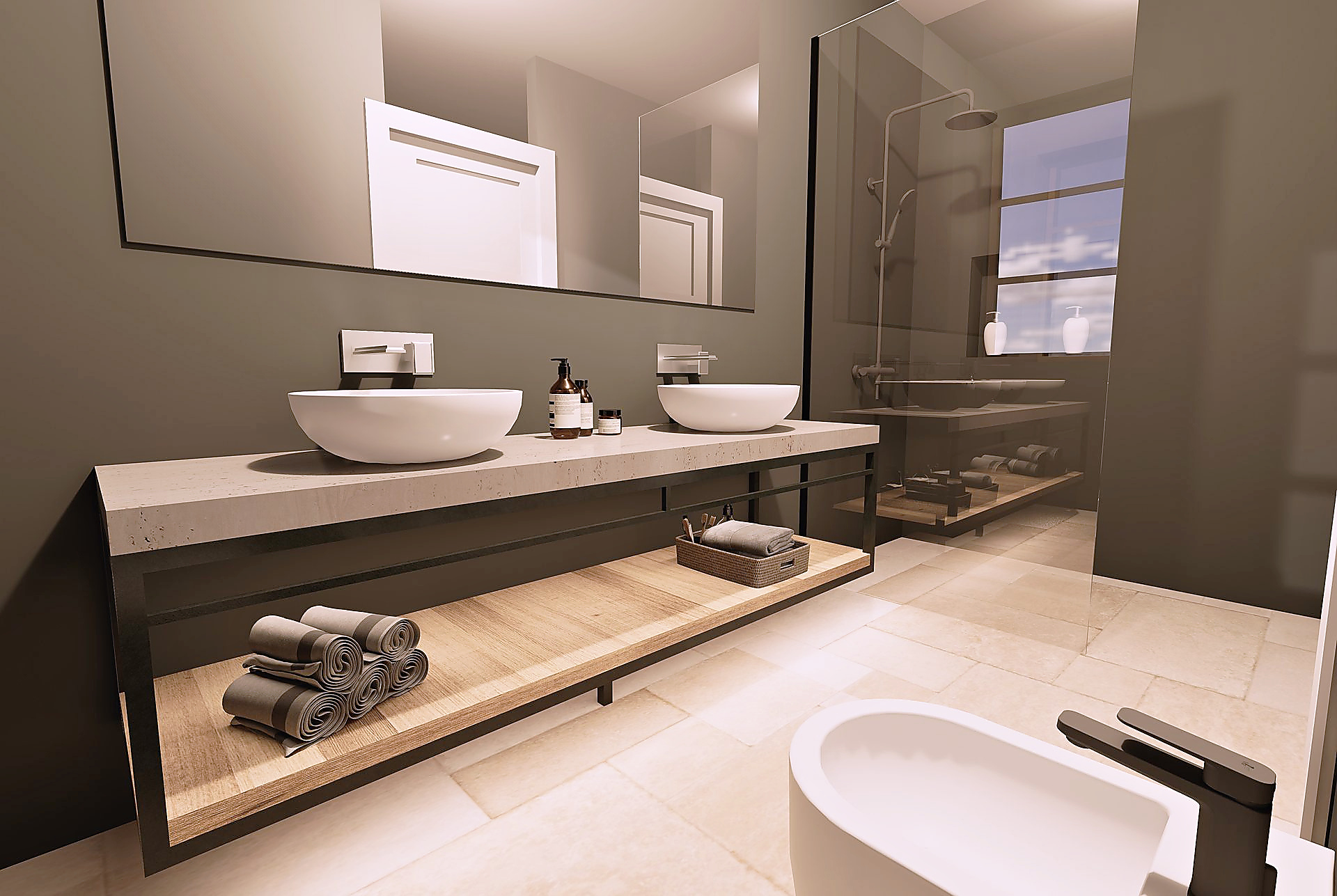 Bagno in Marmo e Rovere